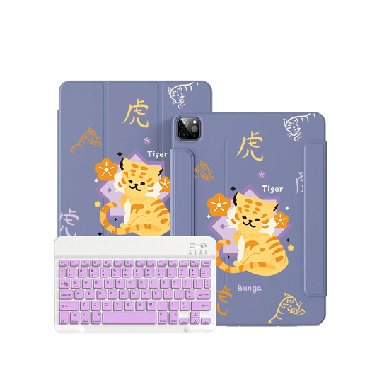 ฝาพับคีย์บอร์ดไร้สายสำหรับ iPad / Android - ลายเสือ (นักษัตรจีน / ชิโอ)