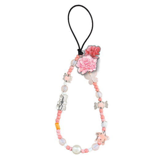 Beaded Strap with Acrylic Charm  - January Carnation