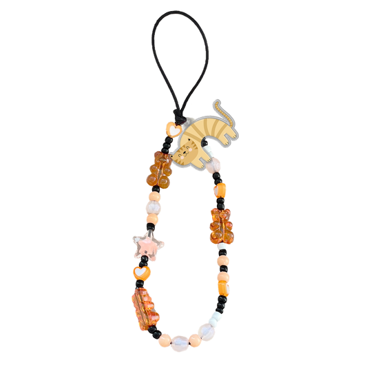 Beaded Strap with Acrylic Charm  - Rainbow Meow